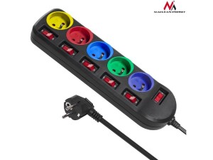 Listwa zasilająca przedłużacz Maclean MCE204M  5 gniazd z włącznikami czarna 1,5m 2300W multicolor
