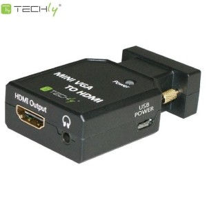 Adapter Techly IDATA VGA-HDMINI VGA+Audio Jack 3,5mm na HDMI 1080p