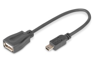 Kabel adapter USB 2.0 DIGITUS HighSpeed OTG Typ miniUSB B/USB A M/Ż czarny 0,2m